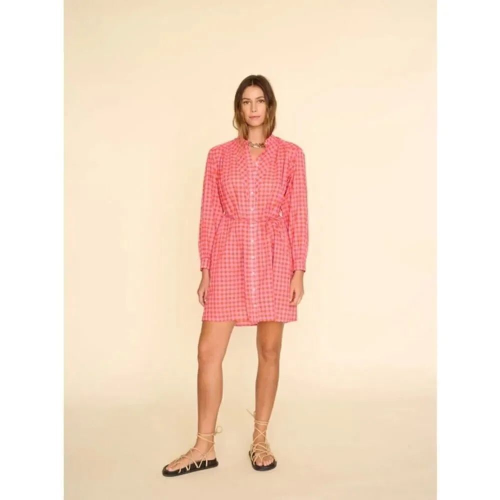 XiRena Womens Winnie Orange Pink Check Shirt Dress Size small MSRP $295